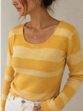 Cristiano Fissore 100% Cashmere Orange Sherbet Striped Sweater S Made in Italy